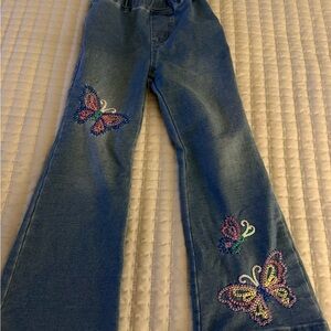 Flapdoodles Blue Girls' Flare Jeans with Multicolor Butterfly Embroidery